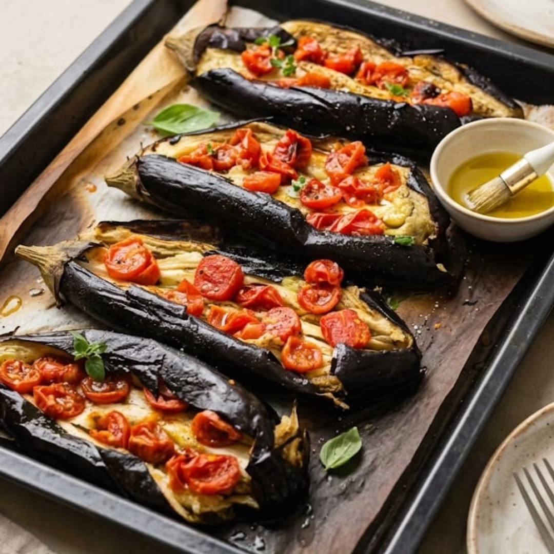 Roasted eggplants with cherry tomatoes