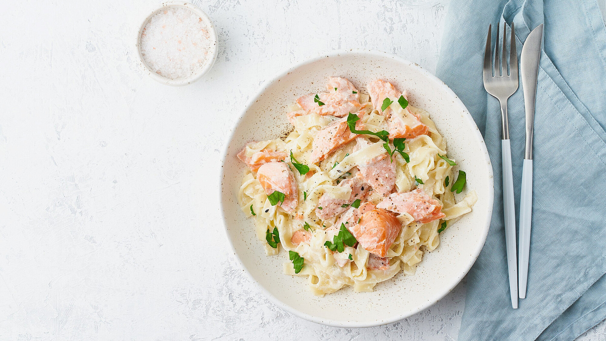 Salmon pappardelle in cream sauce